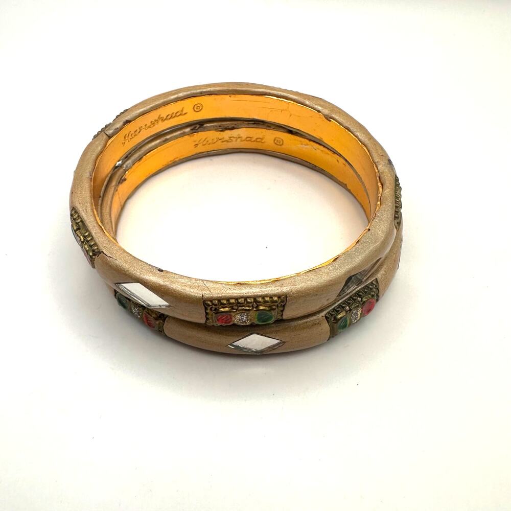 Harshad Bangle Bracelets Set of 2 Tan Beige Red White Green Designer Jewelry